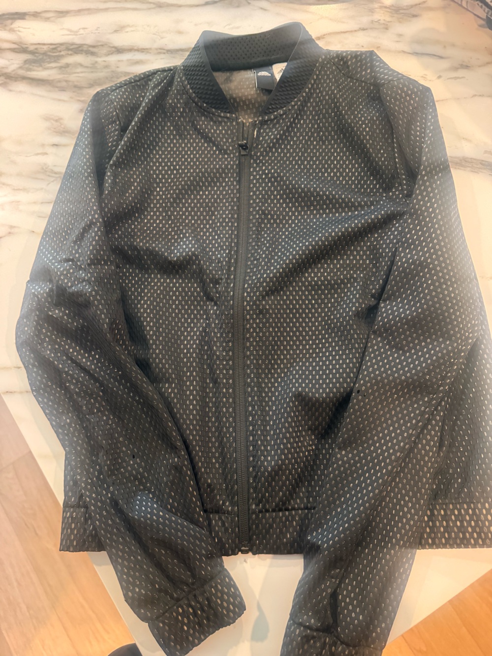 adidas Black Perforated bomber Jacket with Subtle tan Dot Lining